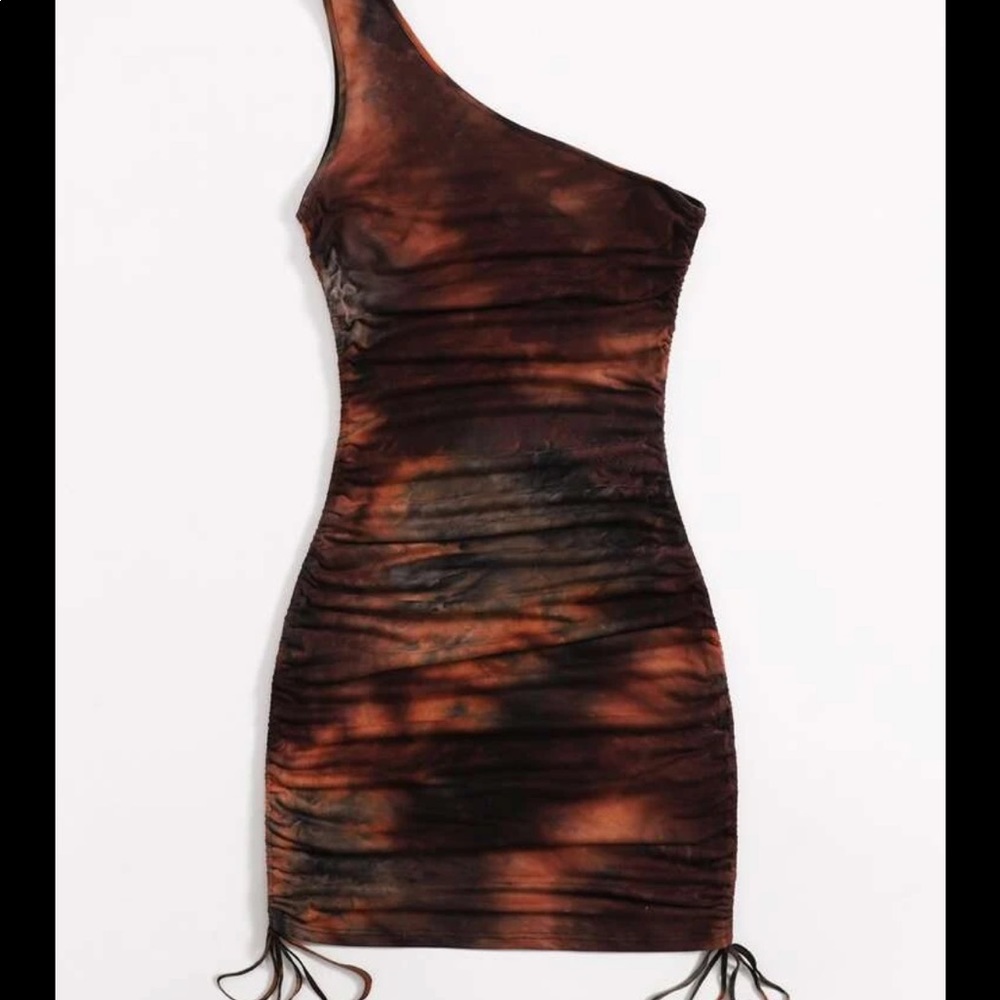 NEW One Shoulder Tie Dye Ruched Side Tie Dress